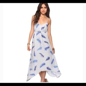 Rory Beca flowy, asymmetrical, blue feather dress